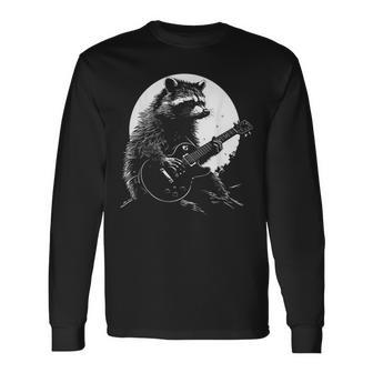 Racoon Playing Guitar With Moon Raccoon Meme Guitarist Long Sleeve T-Shirt - Monsterry AU
