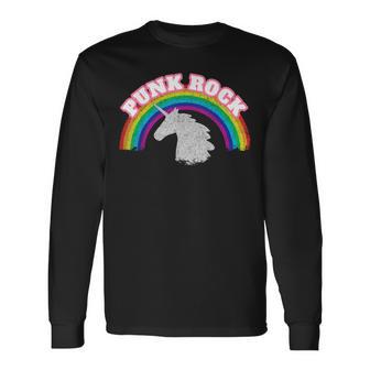 Rainbow Vintage Punk Rock Gay Pride Unicorn Long Sleeve T-Shirt - Monsterry