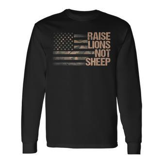 Raise Lions Not Sheep American Flag Patriot Patriotic Lion Long Sleeve T-Shirt - Monsterry CA