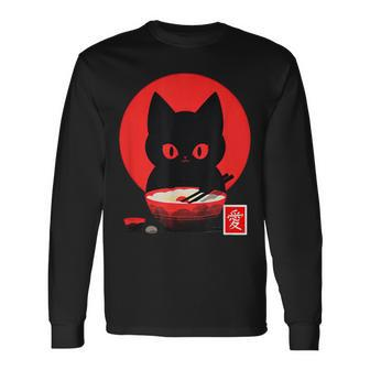 Ramen Cat Japanese Love Kanji Vintage Rising Sun Neko Nippon Long Sleeve T-Shirt - Monsterry DE