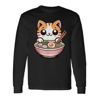 Ramen Cat Kawaii Anime Cat Ramen Lover Sweet Long Sleeve T-Shirt - Monsterry