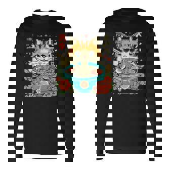 Ramen Cat Kawaii Neko Japanese Noodles Aesthetic Otaku Lover Long Sleeve T-Shirt - Thegiftio