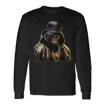 Rapper Gorilla I Retro Hip Hop I Gorilla Hip Hop Gangster Langarmshirts - Seseable