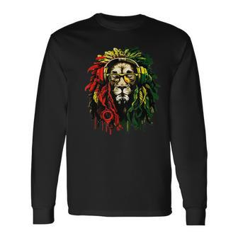 Rasta Reggae Music Headphones Hippie Reggae Lion Of Judah Long Sleeve T-Shirt - Thegiftio UK