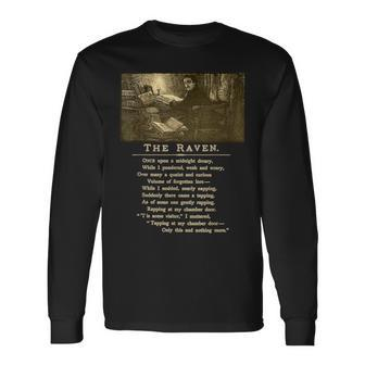 Raven Midnight Dreary Classic Poetry By Poet Edgar Allan Poe Long Sleeve T-Shirt - Monsterry