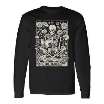 The Reader Skeleton Book Lover Tarot Card Reading Book Long Sleeve T-Shirt - Monsterry AU