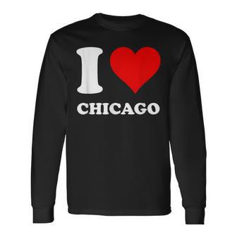 Red Heart I Love Chicago Long Sleeve T-Shirt - Thegiftio UK