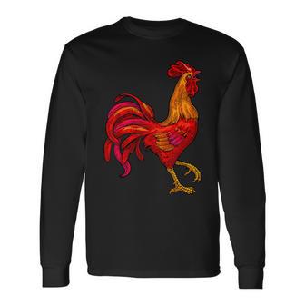 Red Rooster Vintage Retro Farmer Cock Bird Rooster Long Sleeve T-Shirt - Monsterry AU