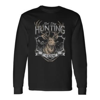 Red Stag Hunting Club Deer Outdoors Vintage Graphic Long Sleeve T-Shirt - Monsterry