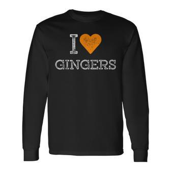 Redhead Distressed Orange Heart Outfit I Love Gingers Long Sleeve T-Shirt - Seseable