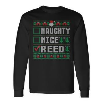 Reed Family Name Xmas Naughty Nice Reed Christmas List Long Sleeve T-Shirt - Seseable