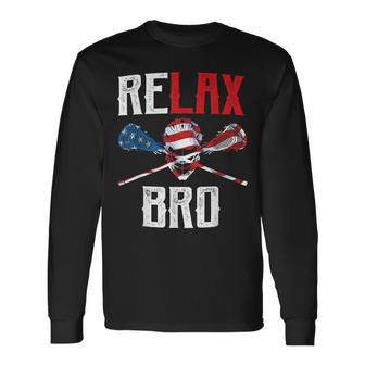 Relax Bro Lacrosse American Flag Lax Lacrosse Player Long Sleeve T-Shirt - Monsterry UK