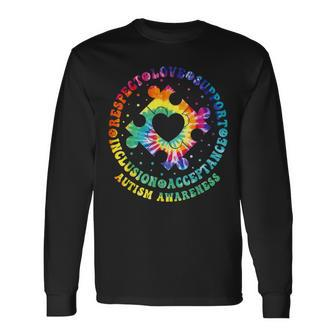 Respect Love Support Acceptance Autism Awareness Puzzle Long Sleeve T-Shirt | Mazezy