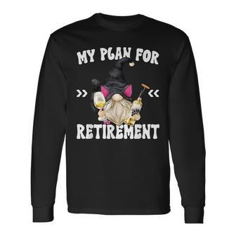 Retired Cat Dad Gnome Retirement Plan For Cat Grandpa Life Long Sleeve T-Shirt - Monsterry UK