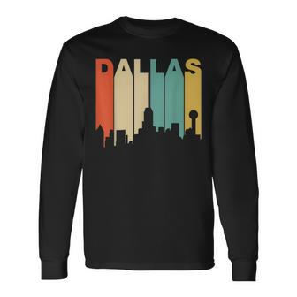 Retro 1970'S Style Dallas Texas Skyline Long Sleeve T-Shirt - Monsterry AU