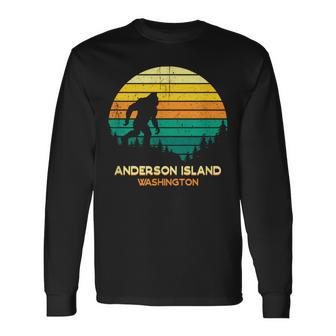 Retro Anderson Island Washington Big Foot Souvenir Long Sleeve T-Shirt - Monsterry AU