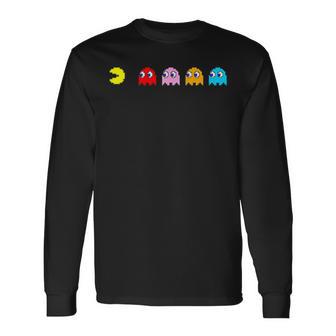 Retro Arcade-Spiel Charakter Langarmshirts, Nostalgisches Gamer Schwarz Tee - Seseable