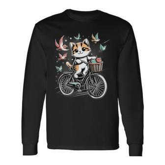 Retro Bike Cat Lover Cycling Vintage Bicycle Long Sleeve T-Shirt - Monsterry CA