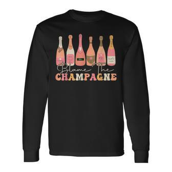 Retro Blame The Champagne Happy New Year 2024 Party Friends Long Sleeve T-Shirt | Seseable CA