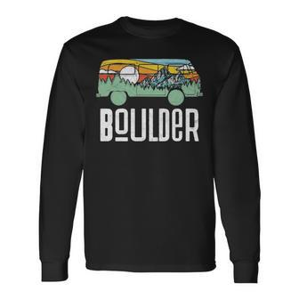 Retro Boulder Colorado Outdoor Hippie Van Graphic Long Sleeve T-Shirt | Mazezy