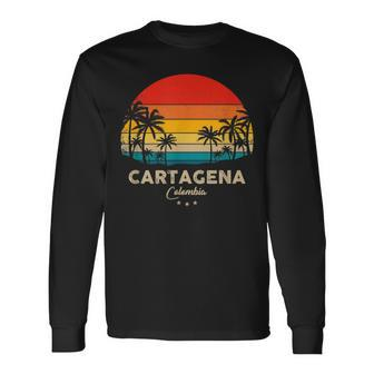 Retro Cartagena Colombia Souvenir Sunset Long Sleeve T-Shirt - Thegiftio UK