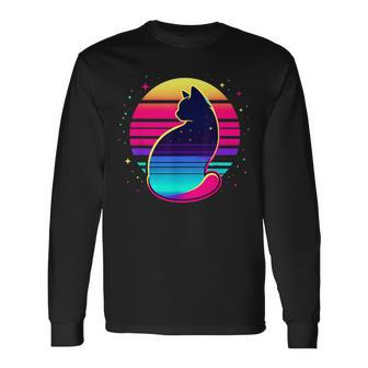 Retro Cat Eclipse Vintage Style Long Sleeve T-Shirt - Monsterry CA