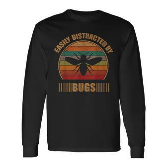 Retro Cute Bug Lover Vintage Easily Distracted By Bugs Long Sleeve T-Shirt - Monsterry AU