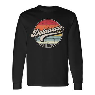 Retro Delaware Home State De Cool 70S Style Sunset Long Sleeve T-Shirt - Monsterry DE