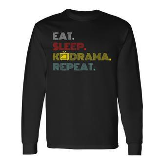Retro Eat Sleep K-Drama Repeat Vintage Korean Soap Tv-Show Long Sleeve T-Shirt - Monsterry UK