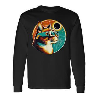 Retro Eclipse Cat With Eclipse Glasses Cat Lover Long Sleeve T-Shirt - Seseable