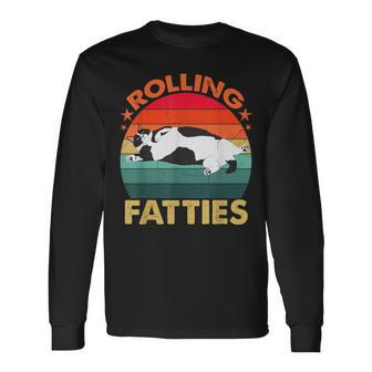 Retro Fat Kitten Cat Rolling Fatties Long Sleeve T-Shirt - Monsterry