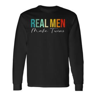 Retro Fathers Day Twin Dad Real Make Twins Long Sleeve T-Shirt - Thegiftio UK
