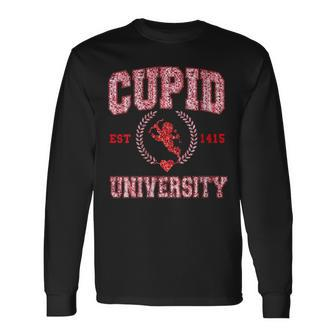 Retro Cupid University Est 1415 Couples Valentines Day Long Sleeve T-Shirt - Monsterry DE
