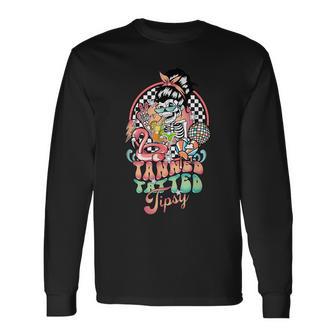 Retro Tanned Tatted And Tipsy Skeleton Summer Vacation Long Sleeve T-Shirt - Monsterry AU