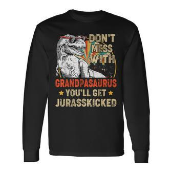 Retro Grandpa Rex Saurus Father's Day Christmas Dinosaurs Long Sleeve T-Shirt - Monsterry