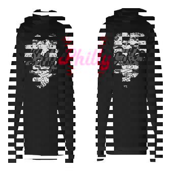 Retro Grunge Philly Baseball Love Heart Baseball Fans Long Sleeve T-Shirt | Mazezy