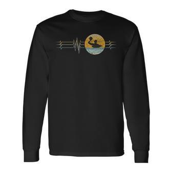 Retro Heartbeat Water Polo Sport Lifeline Vintage Long Sleeve T-Shirt - Monsterry