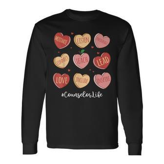 Retro Hearts School Counselor Life Valentines Day Long Sleeve T-Shirt - Seseable