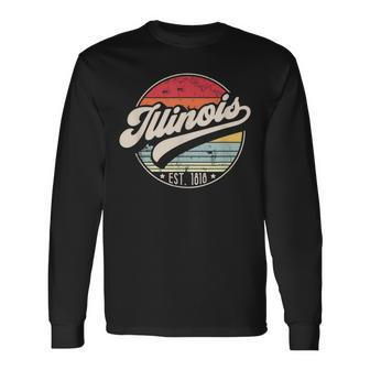 Retro Illinois Home State Il Cool 70S Style Sunset Long Sleeve T-Shirt - Monsterry CA