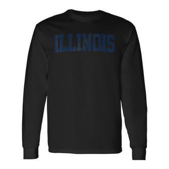 Retro Illinois Vintage Illinois Orange Blue Throwback Il Long Sleeve T-Shirt | Mazezy