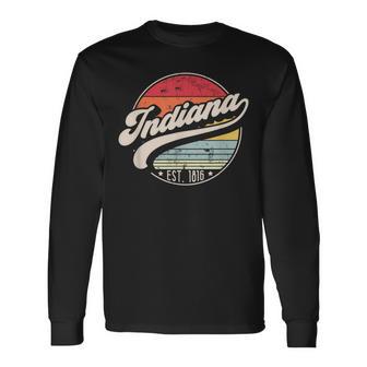 Retro Indiana Home State In Cool 70S Style Sunset Long Sleeve T-Shirt - Monsterry AU