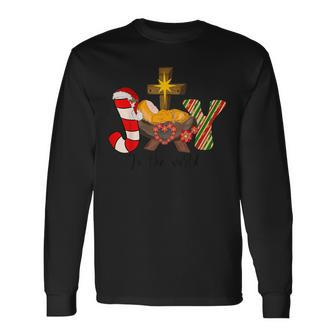Retro Joy To The World Nativity Christmas Baby Jesus Apparel Long Sleeve T-Shirt | Seseable UK
