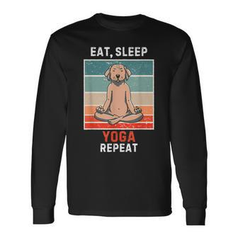 Retro Labrador Dog Eat Sleep Yoga Repeat Vintage Yoga Long Sleeve T-Shirt - Monsterry