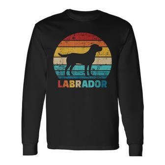 Retro Labrador Silhouette Langarmshirts im Sonnenuntergang Design - Seseable