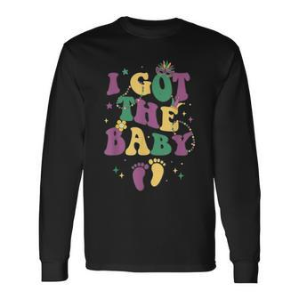 Retro Mardi Gras I Got The Baby Pregnancy Announcement Long Sleeve T-Shirt - Seseable
