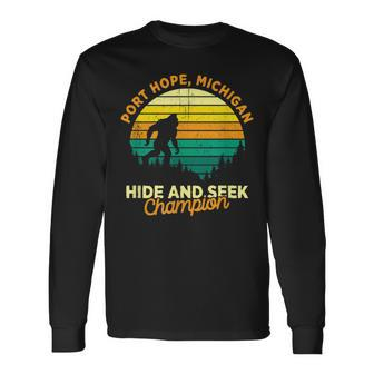 Retro Port Hope Michigan Big Foot Souvenir Long Sleeve T-Shirt - Monsterry