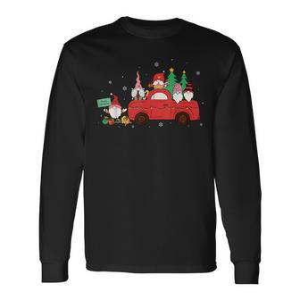 Retro Red Truck Christmas Tree With Gnome Gnomies Farming Long Sleeve T-Shirt - Seseable