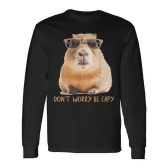 Retro Rodent Capybara Dont Worry Be Capy Long Sleeve T-Shirt - Seseable