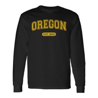 Retro School-Style Oregon 1859 Distressed Long Sleeve T-Shirt - Monsterry CA