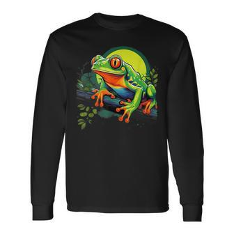 Retro Style Red-Eyed Tree Frog Long Sleeve T-Shirt - Seseable